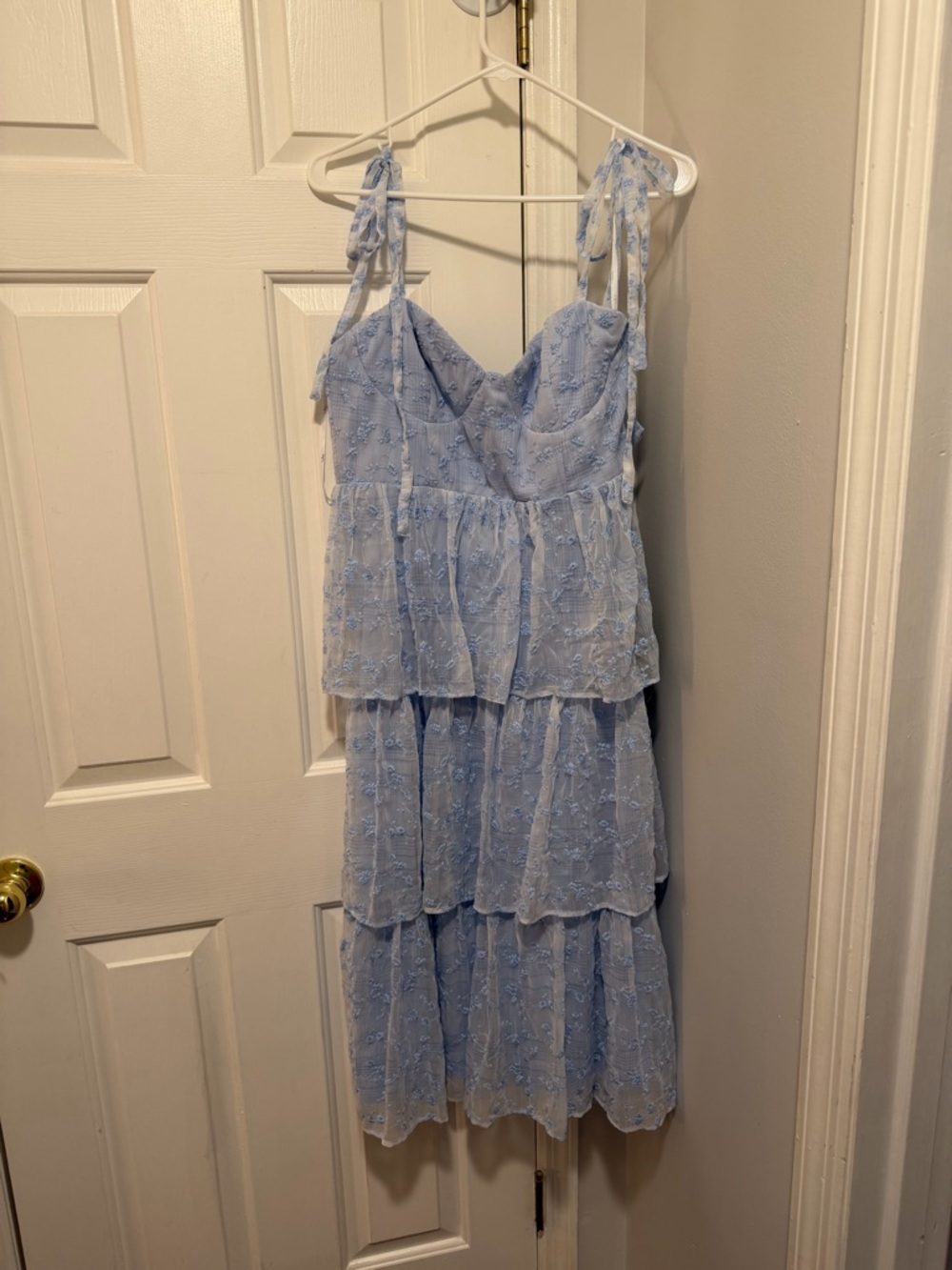 Lulu's Light Blue Embroidered Tiered Midi Dress